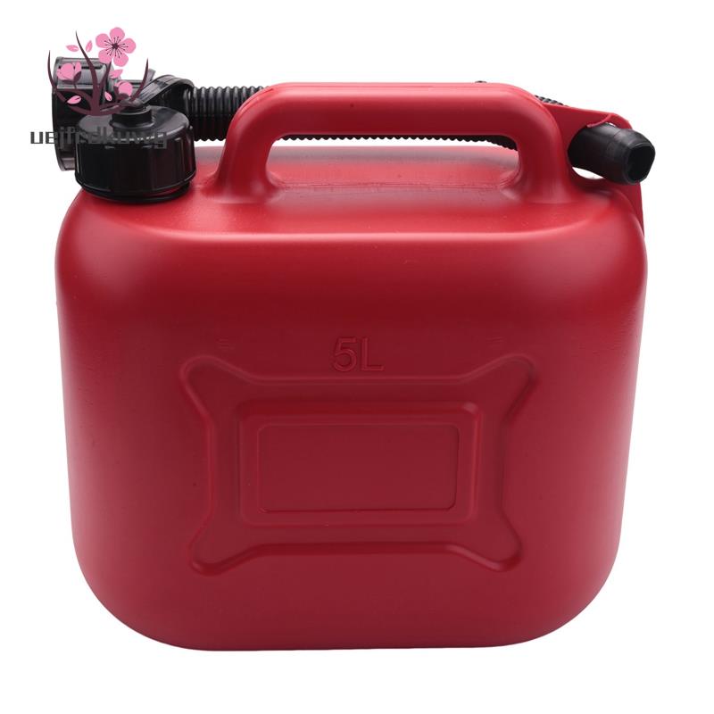 5L Car Fuel Tank Can Spare Plastic Petrol Gas Container Anti-Static Fuel Carrier with Pipe for Car Travel