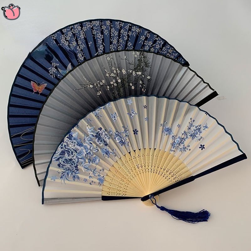 Vintage Style Fan Silk Folding Fan Chinese Style Gift Present Retro Style Silk Pattern Art Craft Gift Home Decoration Ornament Dancing Hand Fan YIDEA YDEA