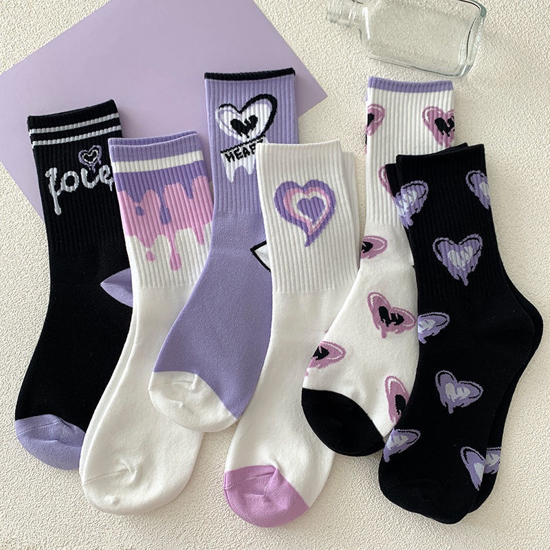 New Cute Jk Socks Women Purple Mid-Tube Socks White Sock For girls (1 Pair)