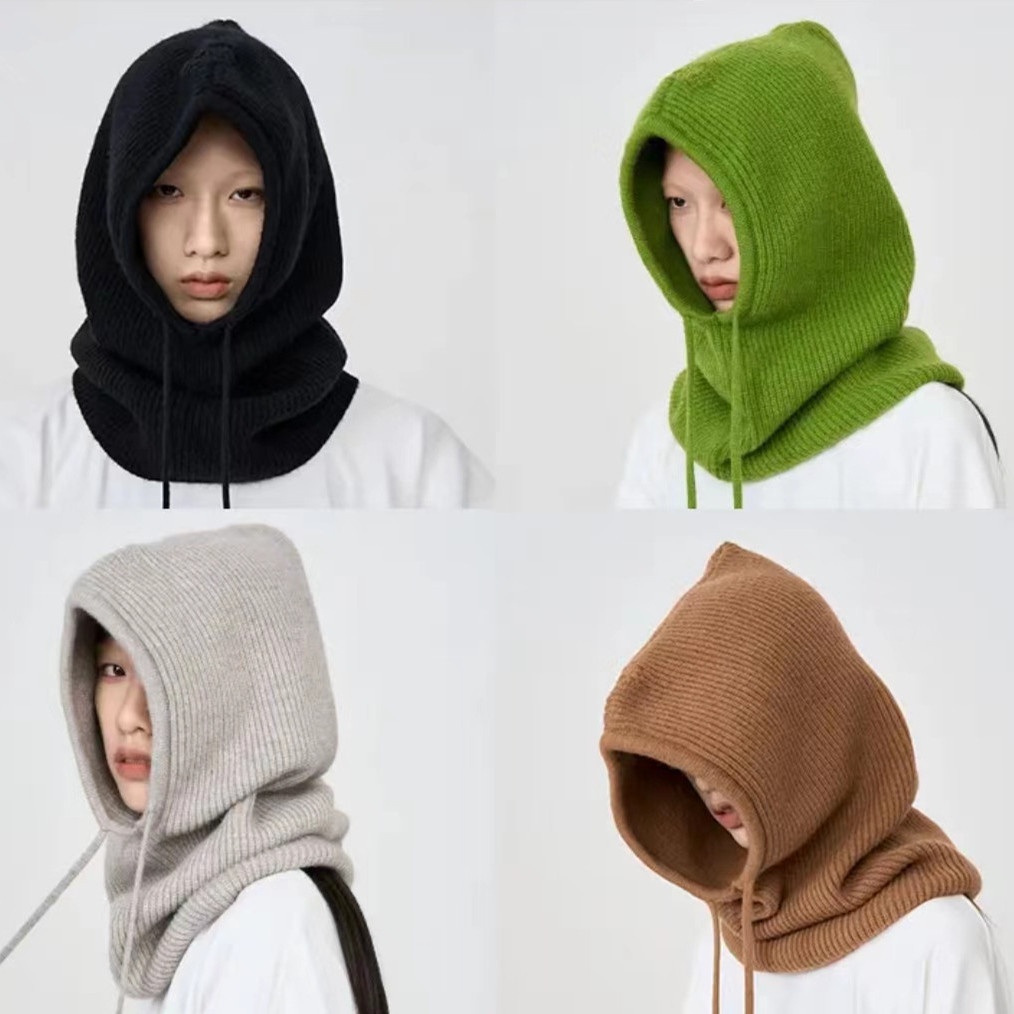 2023 baru musim luruh dan musim sejuk model topi selendang satu bulu bersatu drawstring topi pullover retro baldu arctic tebal bib lelaki dan wanita topi halang angin sweater topi