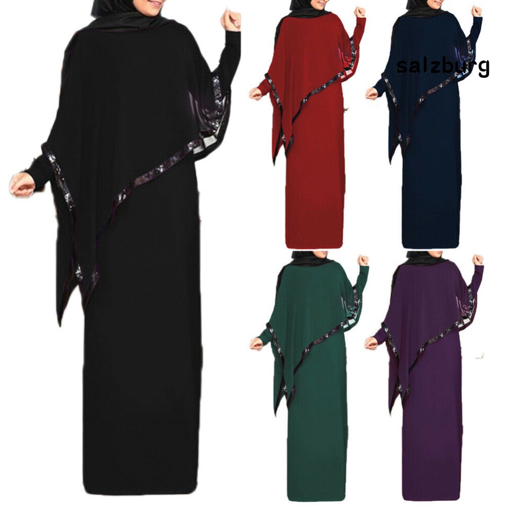 raya 2023 Muslim Abaya Dress Women Fake Two Pieces Irregular Shawl Maxi ...