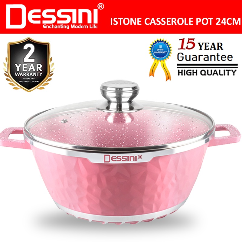 DESSINI ITALY iSTone IST-24 Granite Die Cast Aluminium Non Stick Casserole Pot Bowl Deep Fry Pan Cookware Tool (24cm)