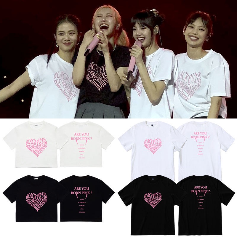 KPOP BLACKPINK 2023 BORN PINK Kim Jisoo LISA Rosé Jennie Round Neck Cotton T Short Sleeve Cotton T Casual Top Men's/Women's Couple Shirts Clothes