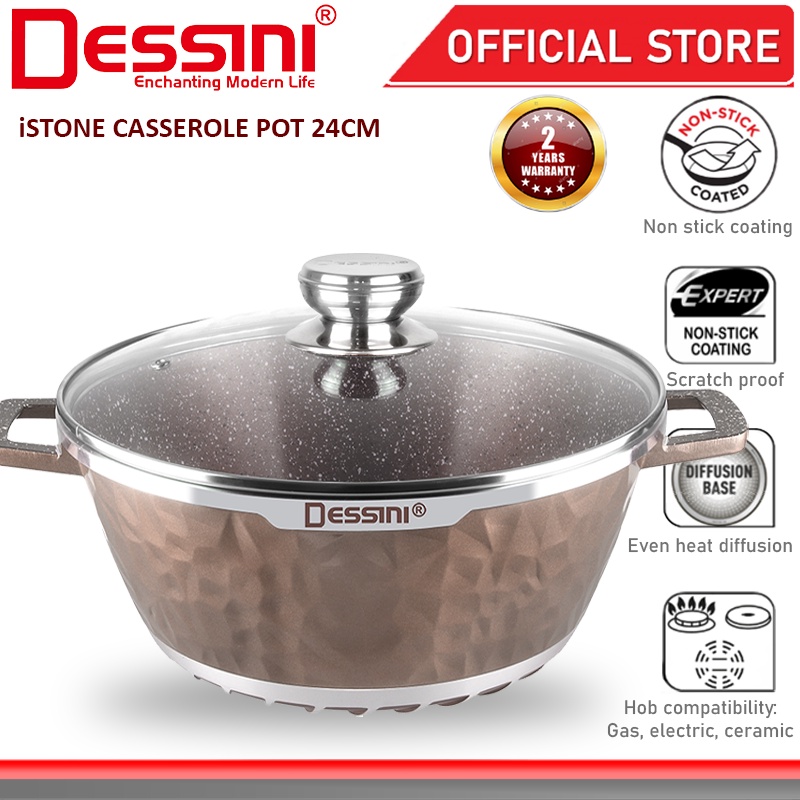 DESSINI ITALY iSTone IST-24 Granite Die Cast Aluminium Non Stick Casserole Pot Bowl Deep Fry Pan Cookware Tool (24cm)