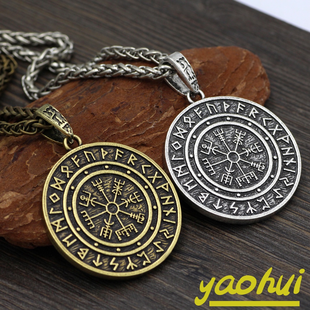 {Yaohui} Nordic Viking Pirate Odin Logo Compass Lunawen Fashion Trend Vintage Necklace Men Pendant Jewelry