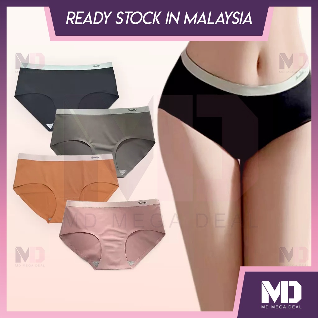 《Mega Deal》Seamless Ice Silk Panties Women's One Piece Ultra Thin Underwear Seluar Dalam Wanita Seamless Middle Waist