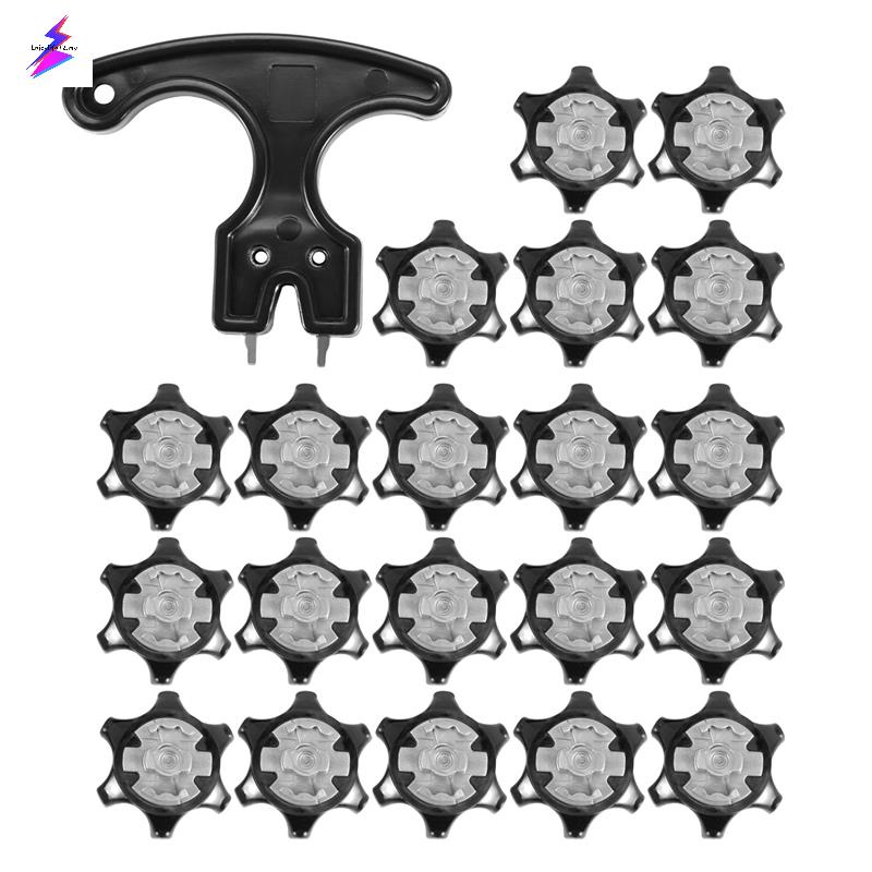 Easy Replacement Spikes Cleats Golf Shoes Black 20+1Pcs,Universal Anti Skid Golf Shoes, Spike Wrench Pin Shoes Remover