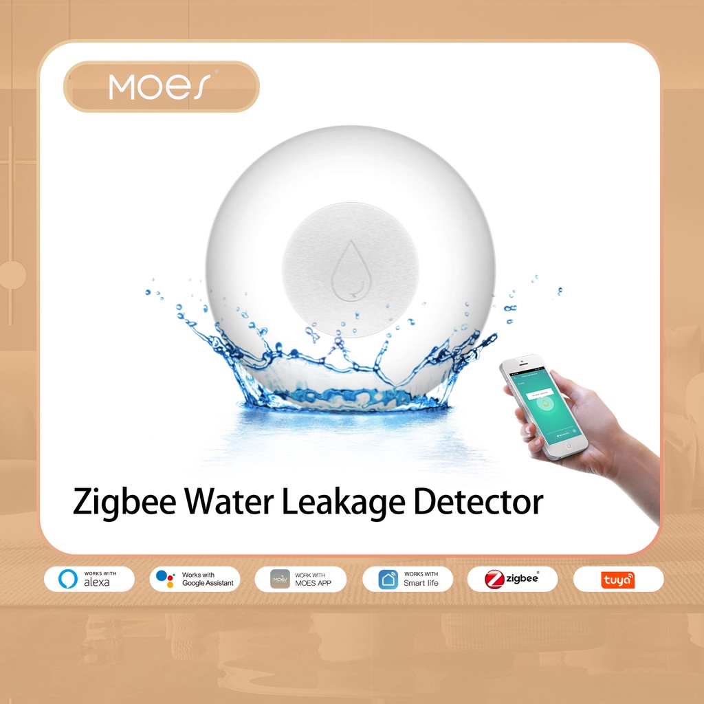 Moes ZigBee Smart Flood Sensor Water Leakage Detector Overflow Alert Security Alarm System Tuya Smart Life App Control
