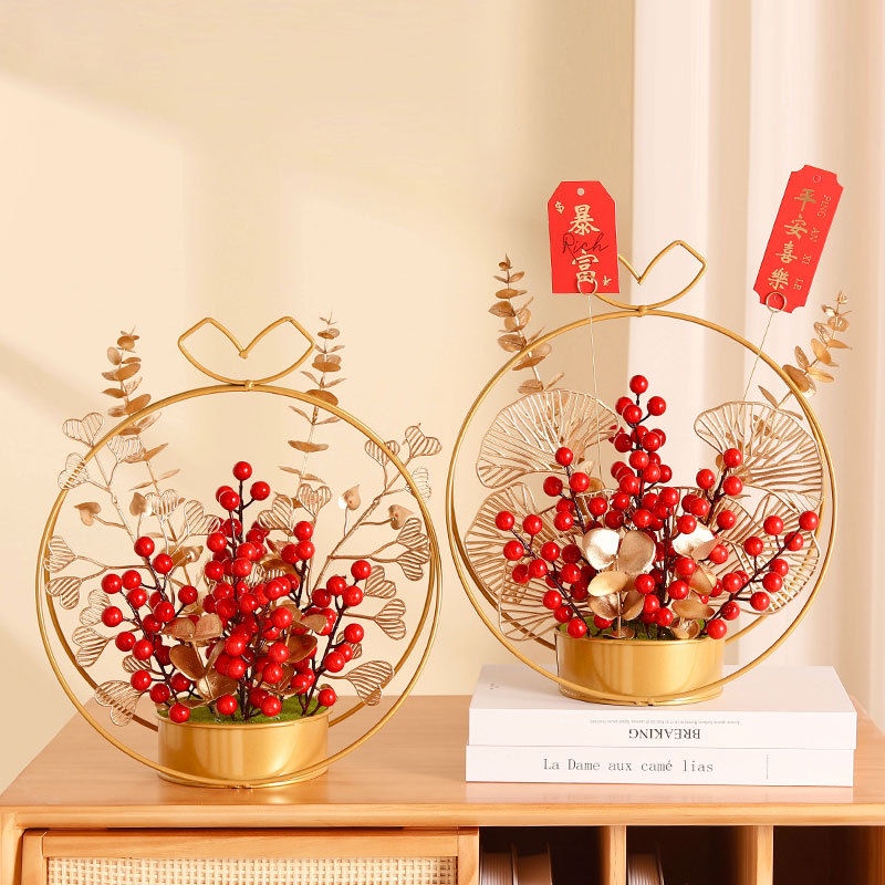 [Spot] Red Juice Facai Fruit Imitation Flowers, Artificial Flower Ornaments, Living Room, Desktop Decoration, Flower Basket, New Residence Gift【现货】红浆发财果 仿真花 假花 摆件 客厅桌面装饰花篮 乔迁新居礼物new home flower bouquet