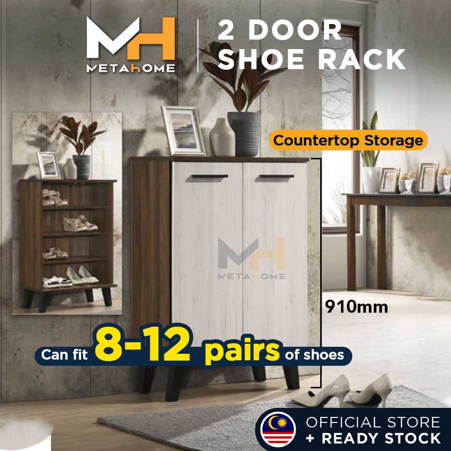 MetaHome Shoe Cabinet 2 Doors Rak Kabinet Kasut 2 Pintu Shoes Storage Rack Home Office Vintage Brown Wood Furniture