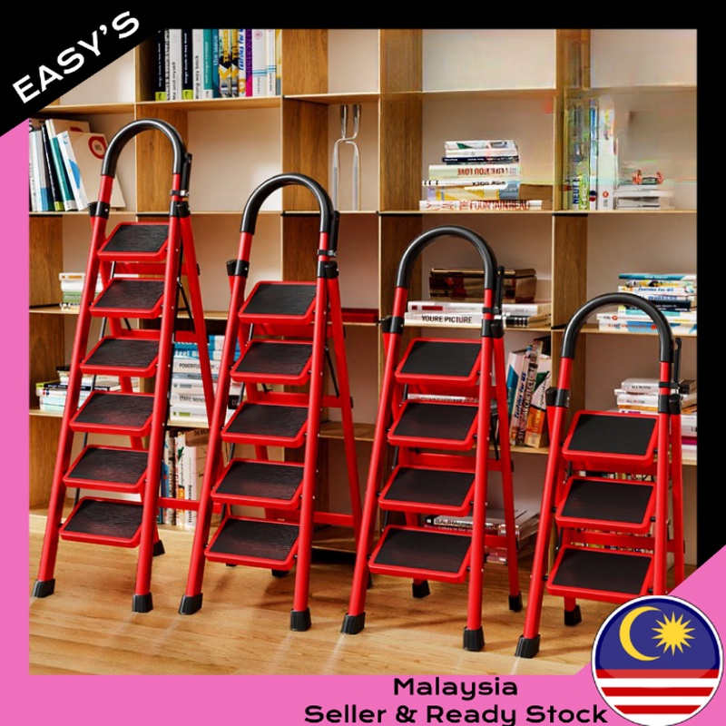 EASY'S Tangga Lipat Rumah Tangga Mudah Alih Tangga Teleskopik Tangga Pedal Tebal Tulang Herring Dalaman Folding Ladder