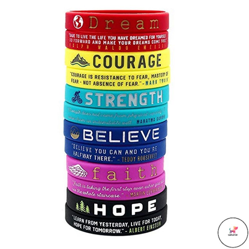 WOW Motivational Silicone Rubber Wristbands Inspirational Bracelet Dream Courage