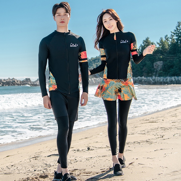 Couple Rash Guards Diving Swimwear Men's Three-Piece Set Women Five-Piece Set Skirted Swimsuit Comfortable Sunscreen Fashion Print Full Body Surfing Suit