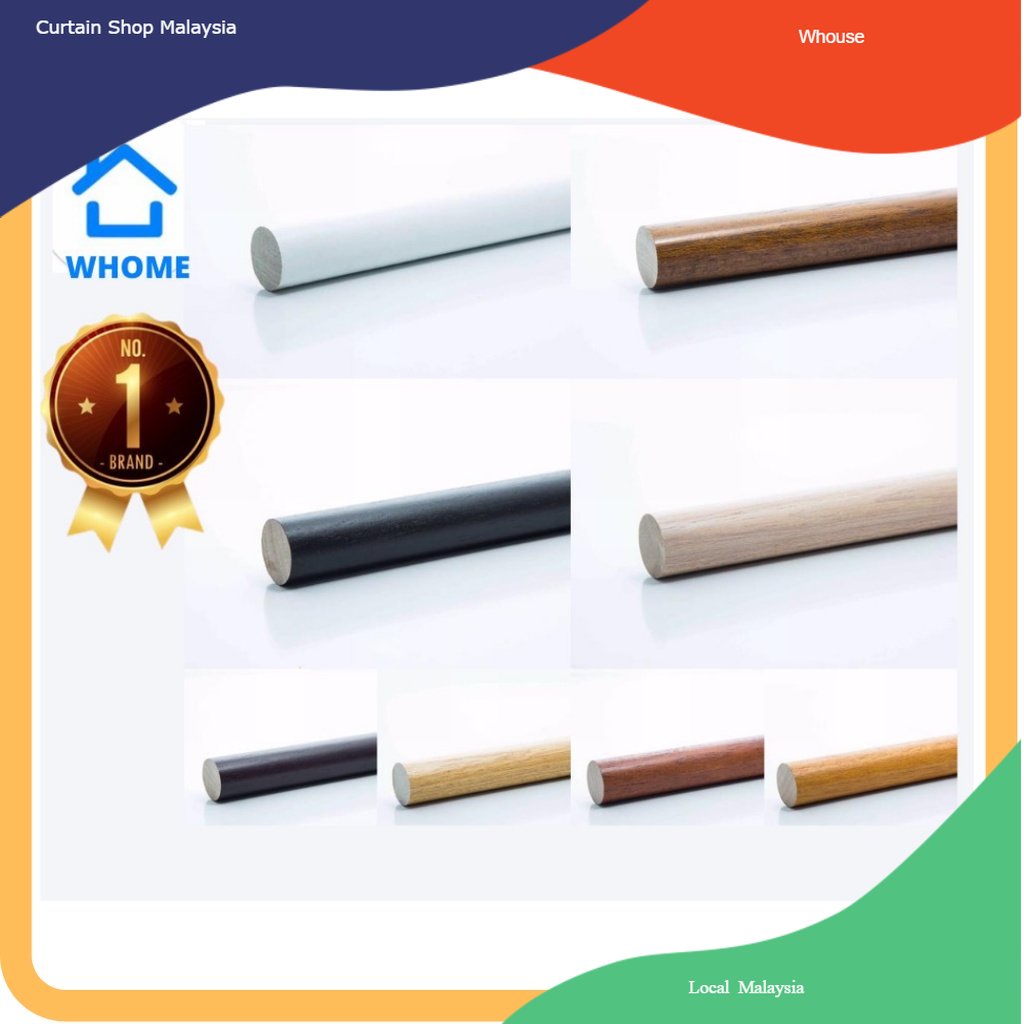 Whouse Solid Wood Curtain Rod 28MM (Kayu Langsir Kuat & Premium) | Custom Size | Ready Stock Malaysia