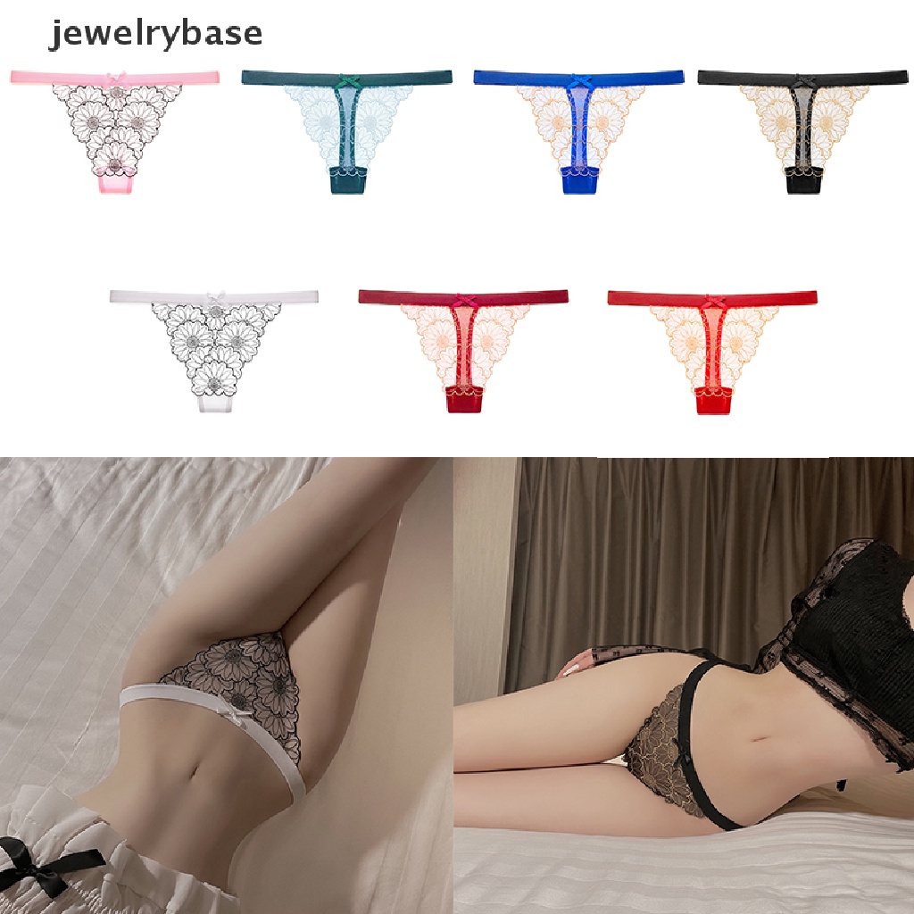 [jewelrybase] Transparent Women Sexy Low Waist Embroidery Panties Lingerie G-String Temptation Thong Boutique