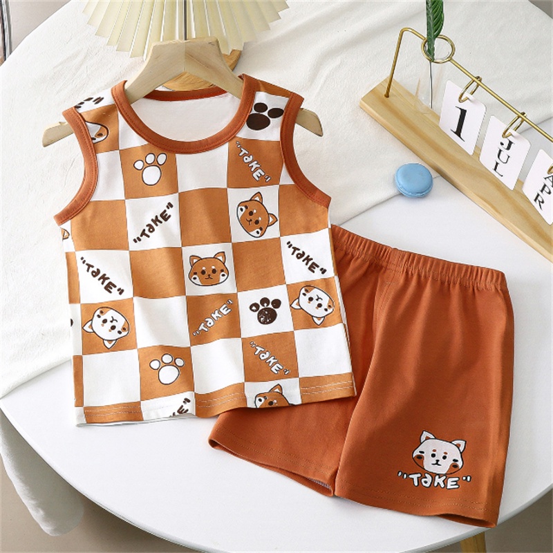 Fashion Kids Baby Boys Girls Clothing Sets Sleeveless Top Tank Tees Shirt and Shorts 2Pieces/set Kid Boy Summer Hotter Wear Sweat Absorption Outfits Customes For 0-7 Years