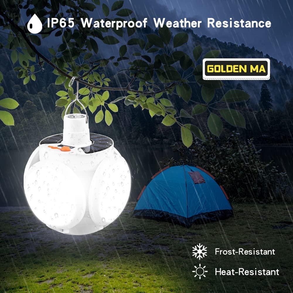 Rechargeable LED Solar Football Bulbs Camping Lights Portable Tent Lamp with Hanging Hook for Home Emergency Outages