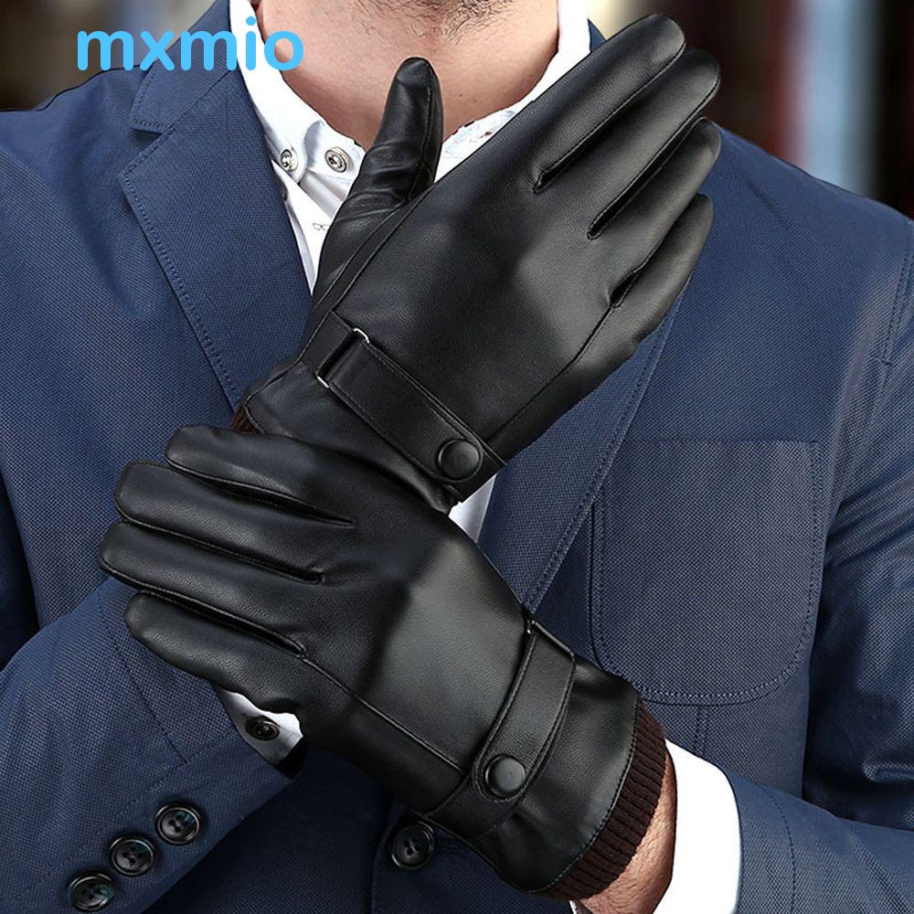 MXMIO PU Leather Gloves Button Female Male Women Ski Autumn Winter Men Mittens Vintage Touch Screen Gloves