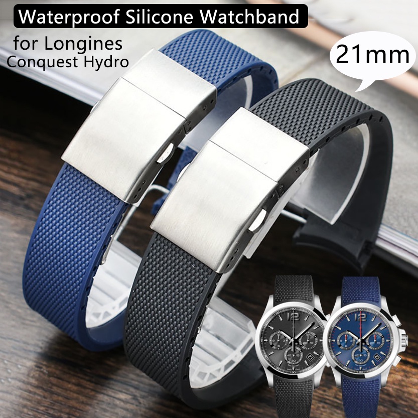 Rubber Diving Watch Strap for Longines 21mm Silicone Wristband Conquest