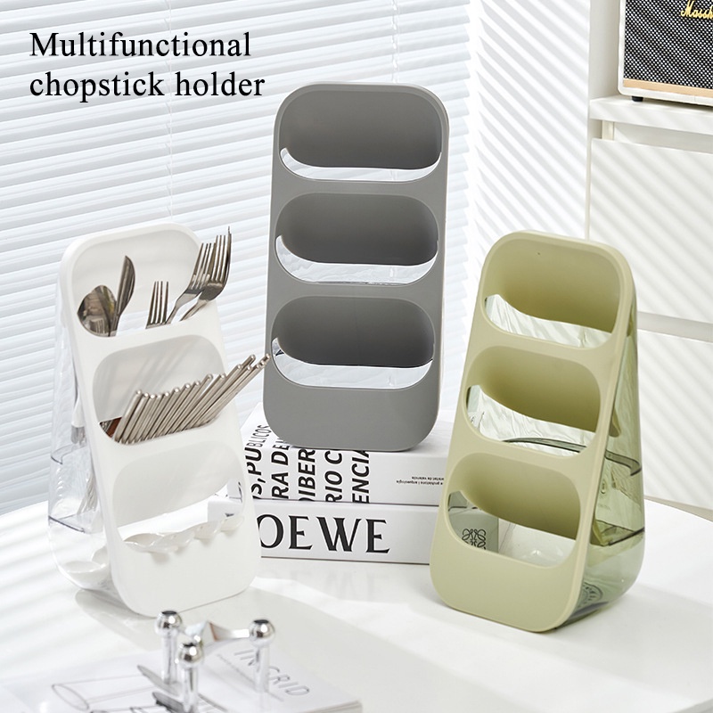 【IN STOCK】3 Layer Utensil Holder Dustproof And Multifunctional Chopstick Fork Spoon Storage Box Drainer Cutlery Holder Drain Rack Tableware Kitchenware Organizer