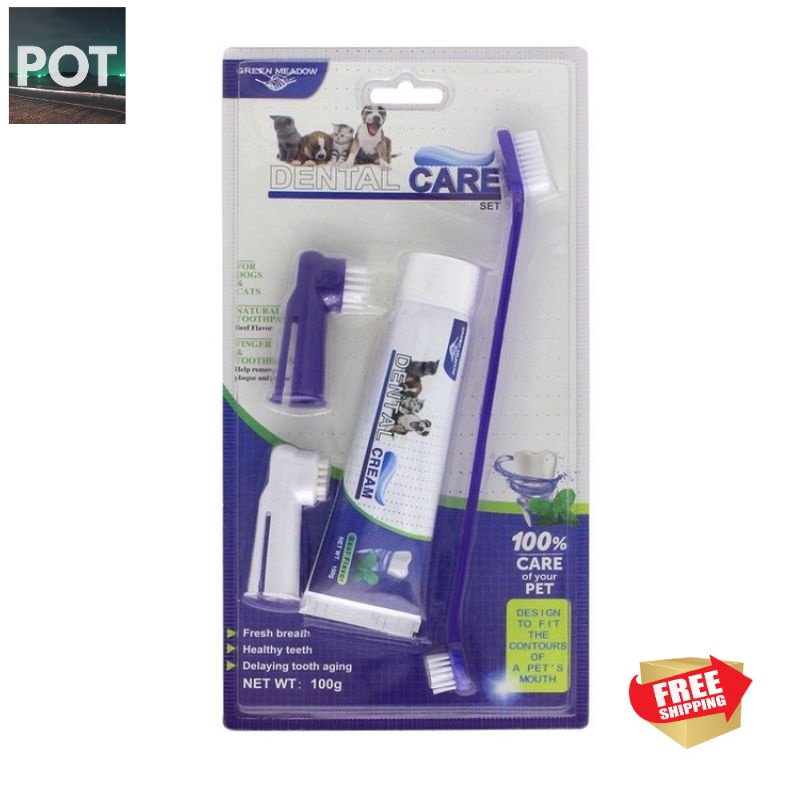 Dental Care for Pet Dog Cat Toothpaste Toothbrush Set Finger Stick Brush Berus Ubat Gigi Kucing
