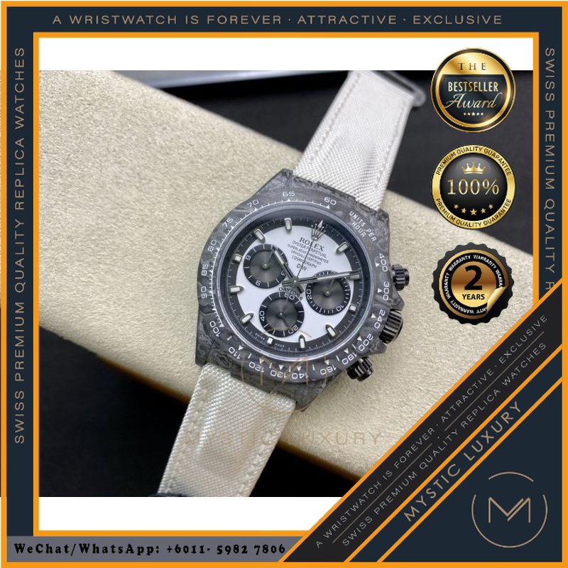 SWISS WATCH RL ROLEXS CARBON COSMOGRAPH DAYTONA CREAM DIAL 4130CR 40MM - MYSTIC LUXURY WATCH AUTOMATIC JAM TANGAN