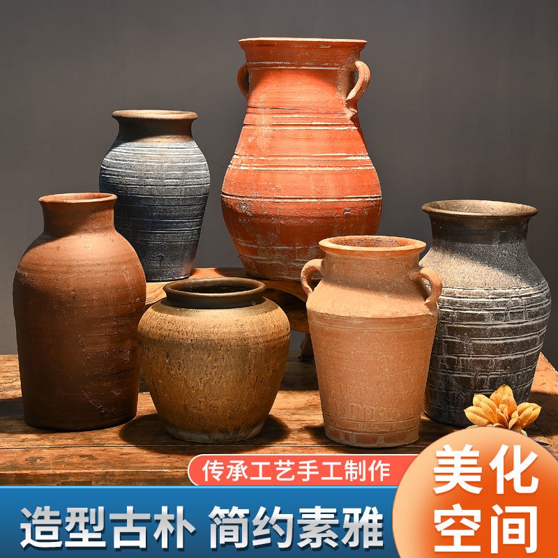 Chinese Handmade Pottery Pot Stoneware Vase Succulent Flower Vintage Earthware Tile Dried Arrangement Clearance Special Offer AQ23