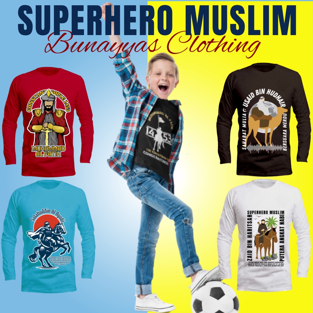 T-shirt Da'Wah Long Sleeve T-Shirt Salahuddin Al Ayubi/Saladin Zaid Bin Tsabit Uwais Al Tojiroi Usaid Bin Hudhair Said Bin Haritsah Amr Bin Ash T-Shirt Distro Boys Short Sleeve S M L XL XXL Fashion Muslim VENUS Market