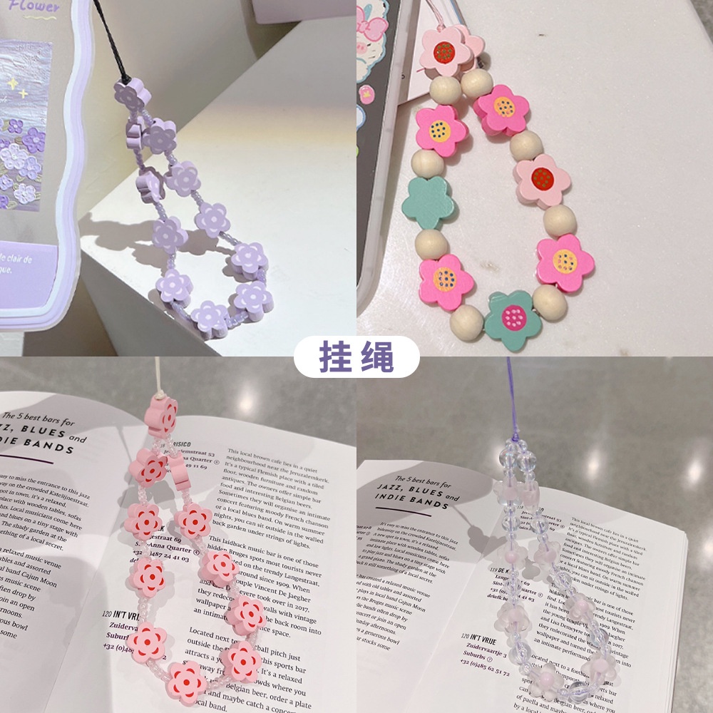 INS Korean Love Mobile Phone Chain Anti-Lost Soft Pottery Rope Strap Lanyard Silver Pearl Acrylic Abacus Bead Colorful Cell Phone Case Hanging Cord