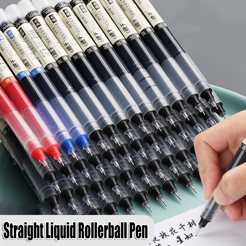 0.5mm Straight Liquid Rollerball Ball Pen Black Red Blue Fluent Gel Pen Student Quickdrying