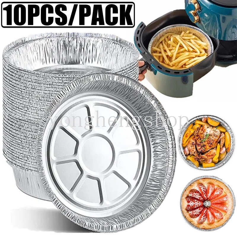 10pcs/set Disposable Air Fryer Aluminum Foil Liner Steamer Mat Non-stick Tinfoil Tray for Oven Microwave Pizza Plate Oil-Proof Barbecue Baking Pan Kitchen Tool