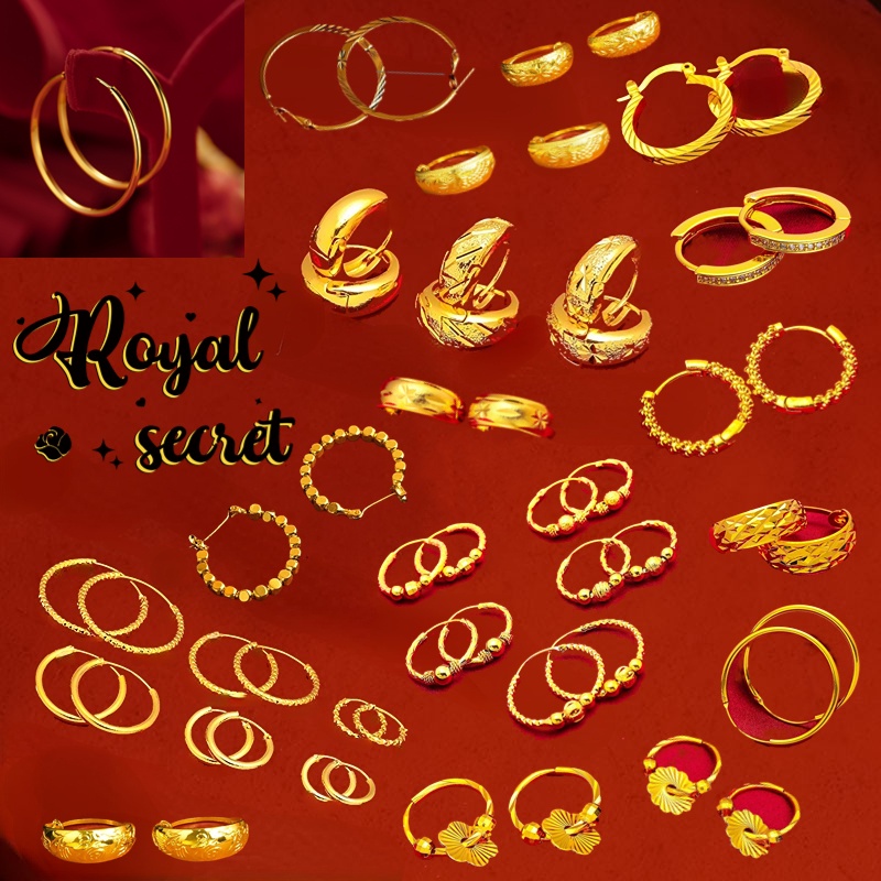 Royal Jewelry Fashion Accessories Gold-plated Simple Earring Minimalist Design Subang Emas 916 Smooth Small Gold Beads Dragon Phoenix Loop Earrings