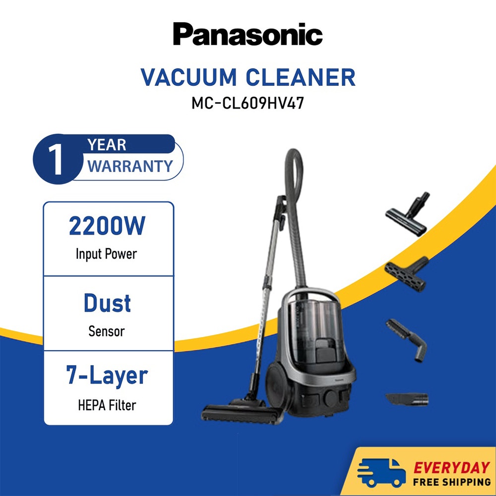 PANASONIC MC-CL609 2200W CYCLONE BAGLESS CANISTER VACUUM CLEANER WITH HEPA FILTER MC-CL609HV47