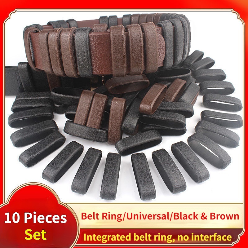 10pcs Set Men's Leather Belt Ring Belt Buckle Loop Fixing Tail Accessories Buckle Keychain Leather Ring Width 4cm