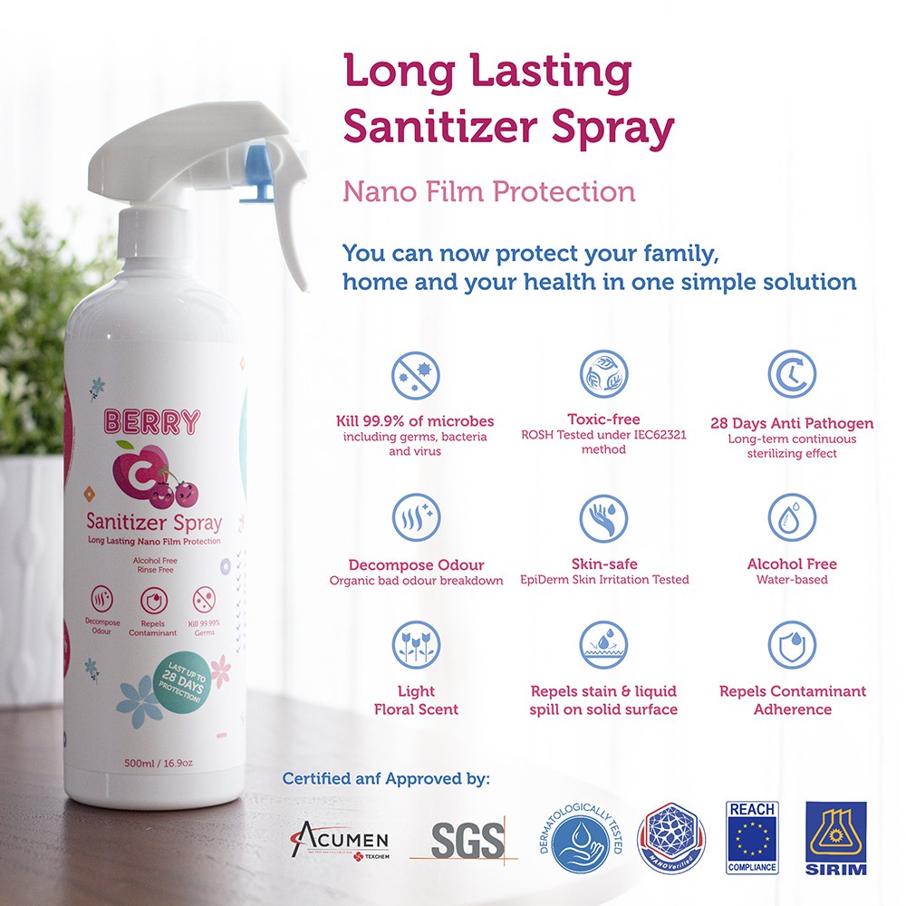Berry C Sanitiser Spray Alcohol-Free Last upto 28 Days Protection