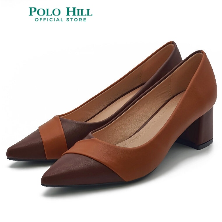 POLO HILL Ladies Particoloured Mid Block Heels Pointed Court Shoes PSH-0A-243