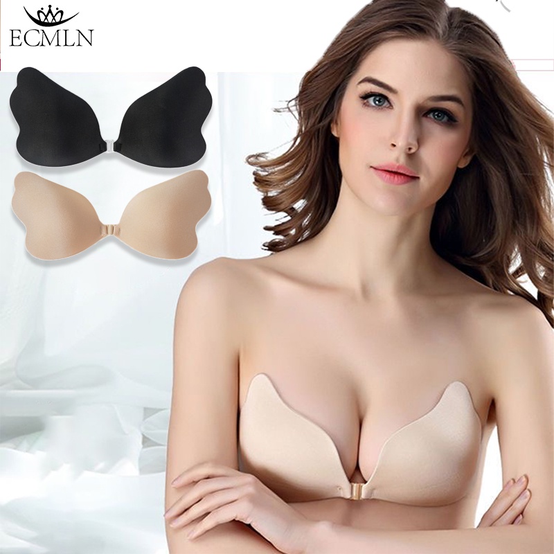 ECMLN Women Reusable Silicone Butterfly Sticky Bra Front Closure Bralette Invisible Lift Up