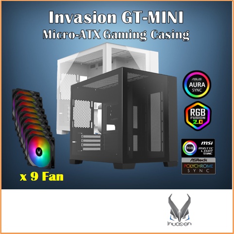 INVASION GT-MINI M-ATX CASING / CASE / CHASSIS WITH 9 ARGB FAN ( BLACK ...