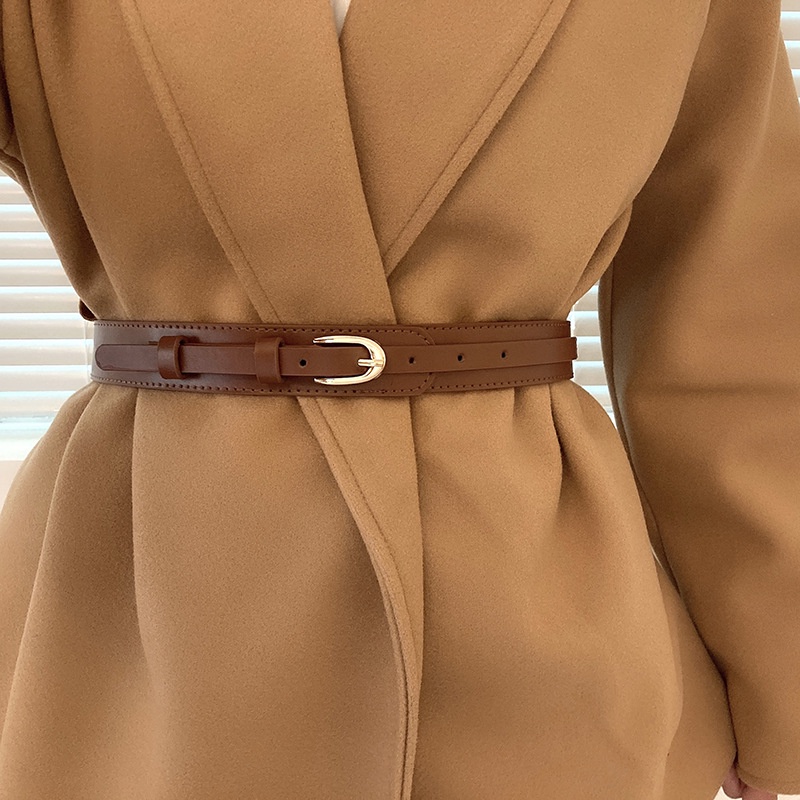 Women PU Leather Wide Belt Vintage Metal Pin Buckle LadiesWaist Belts Casual Slim-fit Dress Coat Decor Waistband