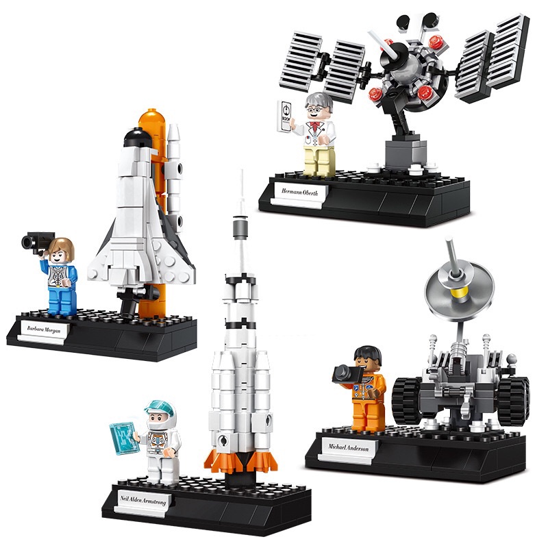 4 Style Spaceship Satellite Space Shuttle Lunar Rover Rocket Model Toys for Children Kids Gifts City Buidling Blocks Toy