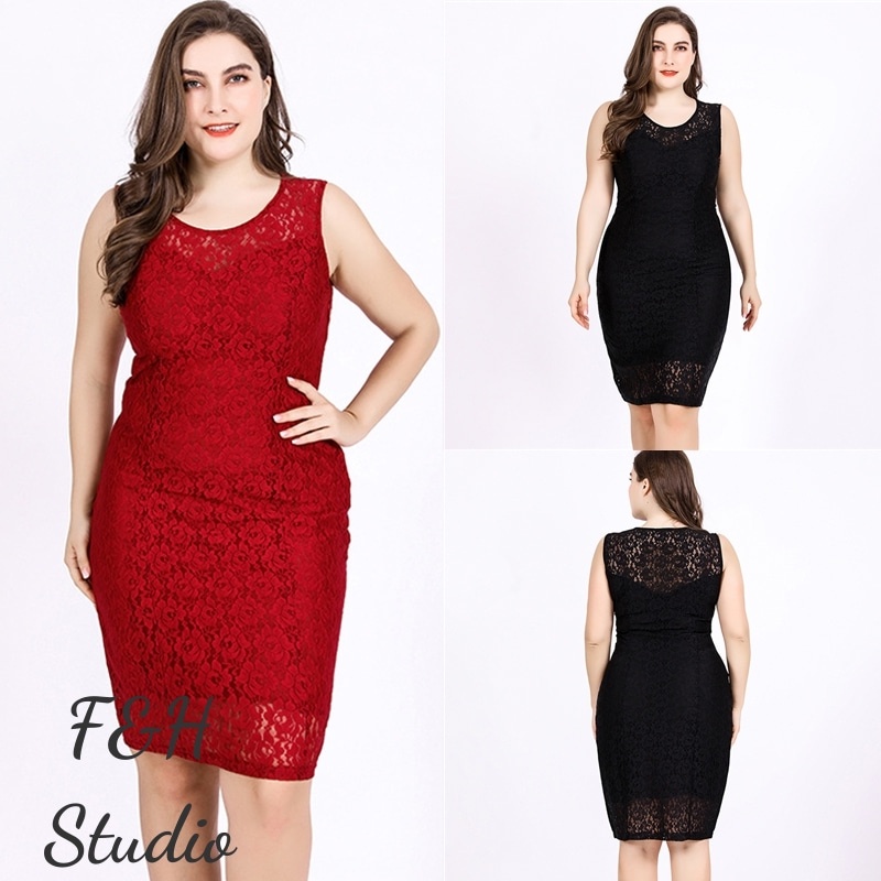 F&H 1123-2 Colors XL-6XL Glam LookPlus Size Women Lace Sleeveless Pencil Dress