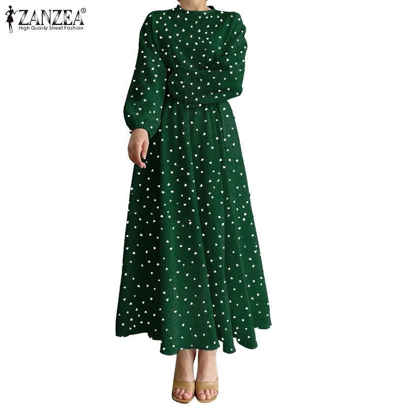 CELMIA ZANZEA Women Elegant Long Heart Printed Long Sleeve Party Casual Pleated Maxi Dress