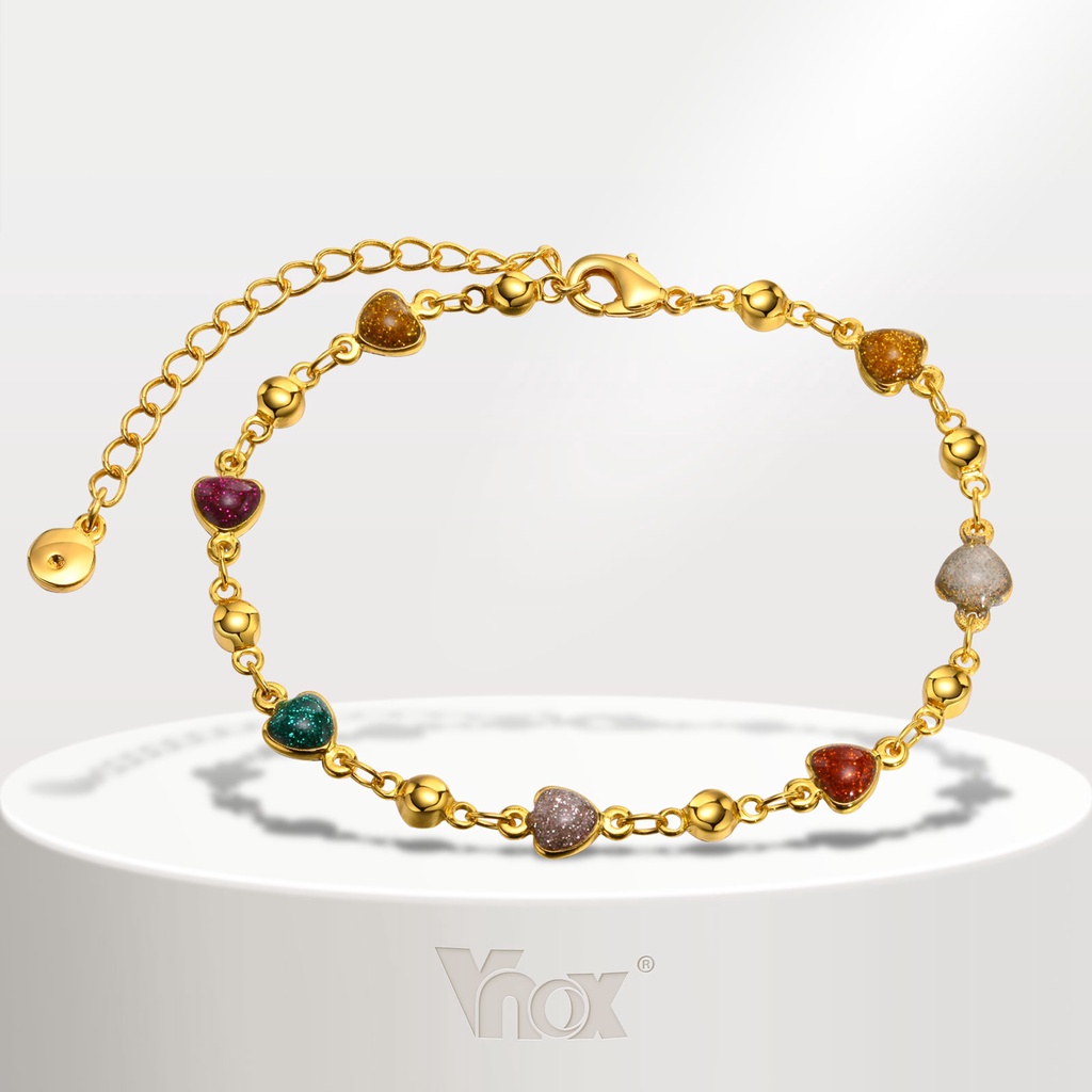 Vnox Gold Sparkling Heart-shaped Bracelet for Women,Colorful Stainless Steel Charm Chain Link