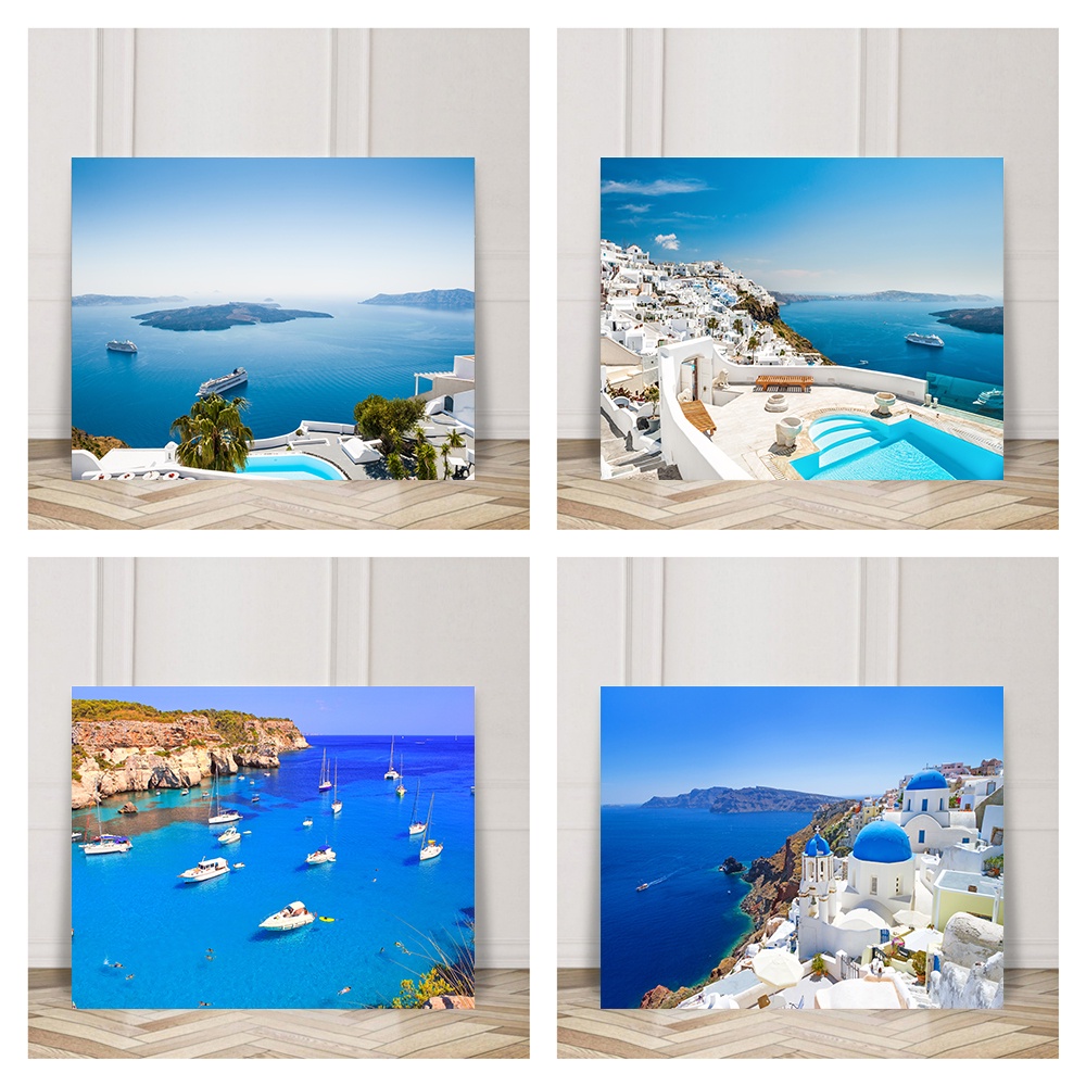 Nordic Mediterranean Island Greece Santorini Aegean Sea Landscape Canvas Painting Poster Living Room Home Decor