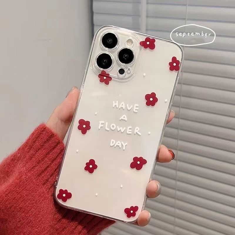 Instagram Korean-Style Flower Case Compatible for iPhone 15 14 13 12 Pro Max 11 XS XR X 8 7 6 6S Plus 12Mini 13Mini SE2020 Silicone Casing Transparent TPU Protector Clear Cover