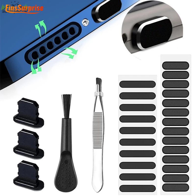 Charging Port Self-adhesive Net Tweezers Tool Sticker/ Dust Plug Universal Earphone Hole Protector Kit/ Anti-dust Phone Trumpet Speaker Cleaning Brush Mesh Cover