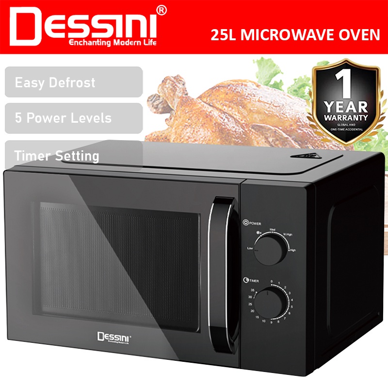 DESSINI ITALY 25L Countertop Microwave Oven 5 Power Level Timer Defrost Reheat Toaster Roaster Ketuhar Gelombang Mikro