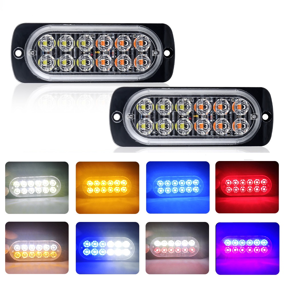 1Pcs 12Led Strobe Warning Light Grille Flashing Lightbar Truck Car Beacon Lamp Amber White Red Blue Emergency Traffic Light 12V 24V