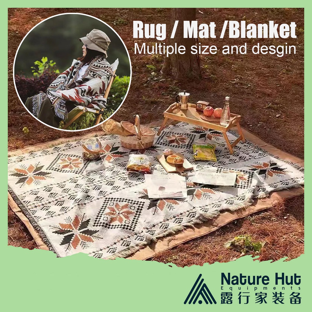 Outdoor Camping Rug Picnic Mat Blanket Bohemian Tribal Carpet Sofa Bed Tassels Linen Permaidani Tikar Selimut Khemah