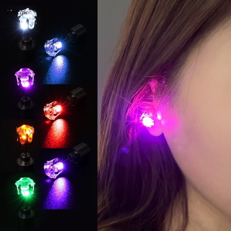 Trendy Colorful Women LED Luminous Square Zircon Stud Earrings Men Bar KTV Wedding Party Earring Jewelry Girls Chic Glowing Earrings